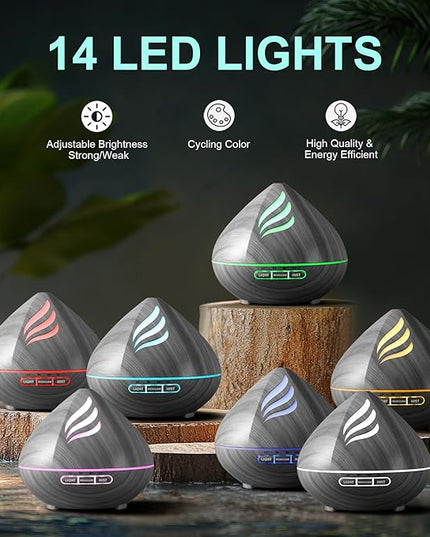 Essential Oil Scent Diffuser: 500ML Aroma Diffuser with Remote Control, Large Fragrance Aromatherapy Diffuser for Bedroom Home, Mist Humidifier & 14 Colors LED Lights and waterless Auto-Off, Dark Grey