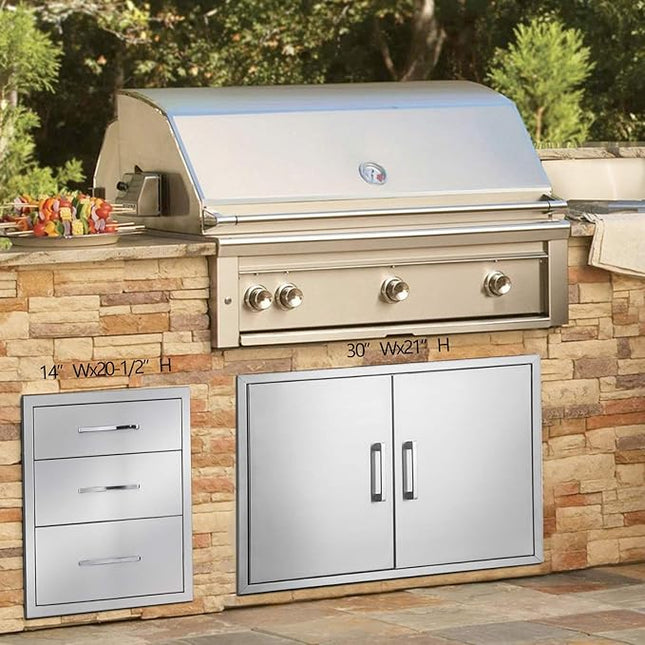 yuxiangBBQ Outdoor Kitchen Drawers Stainless Steel 3-Drawer BBQ Drawer 14" W x 20.5" H x 23" D Enclosed Built-in Drawer Flush Mount for Outdoor Kitchens & BBQ Islands