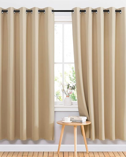 NICETOWN Blackout Draperies Curtains Panels - Window Treatment Thermal Insulated Solid Grommet Blackout Curtains/Panels/Drapes for Bedroom (Biscotti Beige, Set of 2, 66 by 72 Inch)
