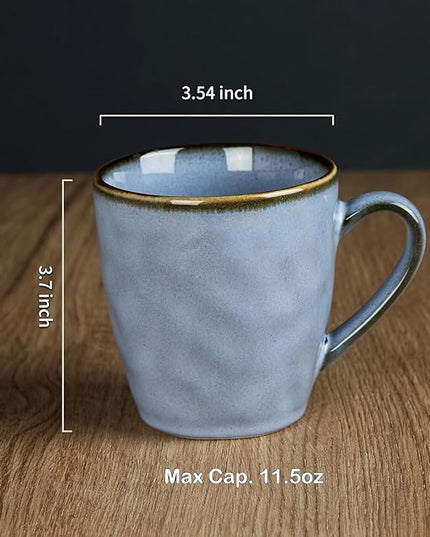 famiware Coffee Mugs Set of 4, Ocean Round 11.5oz Coffee Cup Set with Handle for Cocoa, Milk, Hot Chocolate, Tea or Water, Stoneware Cups for Kitchen, Reactive Glaze, Microwave Dishwasher Safe, Blue