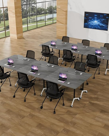 Conference Room Table with Flip-Top Design for Dynamic Meetings, Business Table Computer Desk with Heavy-Duty Frame,Foldable Seminar Meeting Tables for Home Office (2, B, 55.1IN)
