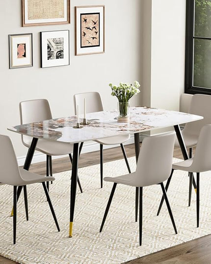 7 Piece Modern Dining Set, 62'' Sintered Stone Dinner Table for 6, Easy to Assemble