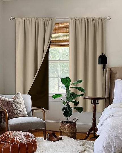BGment 100% Blackout Curtains for Bedroom 63 Inch Length 2 Panels, Thermal Insulated Room Darkening Curtains Rod Pocket Soundproof Bedroom Living Room Window Curtains, Sand, Each 42 Inch Wide