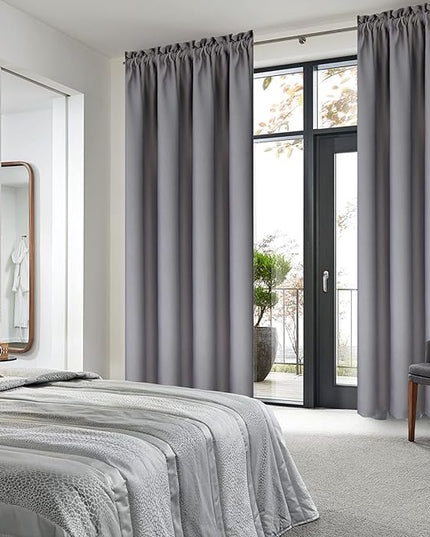 DWCN Short Grey Blackout Curtains for Small Window, Thermal Insulated Energy Saving Room Darkening Curtains for Kitchen/Bedroom (W42 x L36 inch, Set of 2 Panels, Top of Rod Pocket)