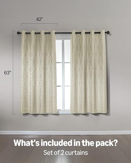 Amazon Basics Jacquard 2-Piece 100% Blackout Curtains, Living Room and Bedroom Drapes, Thermal Insulated Window Treatment, 42"x63", Beige
