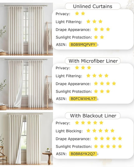 Vision Home Natural Pinch Pleated Full Blackout Curtains Linen Blended Room Darkening Window Curtains 90 inch for Living Room Bedroom Thermal Insulated Pinch Pleat Drapes with Hooks 2 Panel 40"Wx90"L