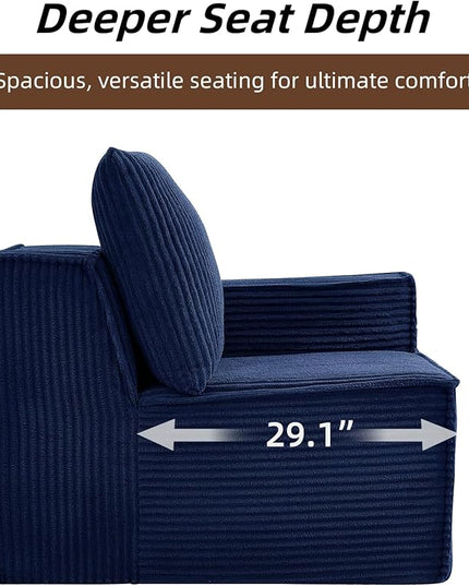 102” Boneless Modular Couch, 3 Seater Cloud Sofa for Living Room, Modern Sectional Sofa with Deep Seat, Comfy Fluffy Loveseat Couch, No Assembly Required,Blue