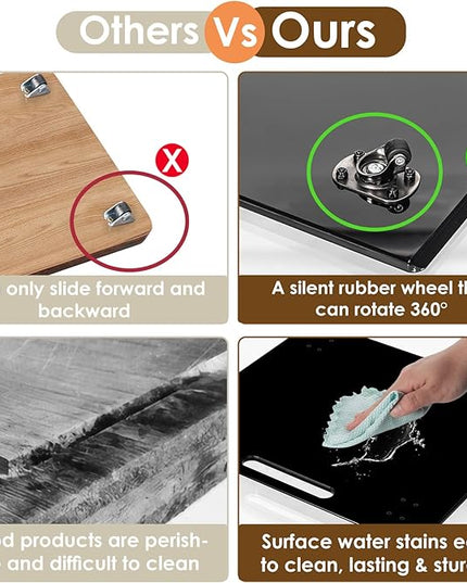 360° Sliding Tray for Coffee Maker & Kitchen Appliances - Silent Rubber Wheels, Acrylic Organizer Tray for Under Cabinet - Space Saving Countertop Accessory, 9.8x14 Inch (Black)