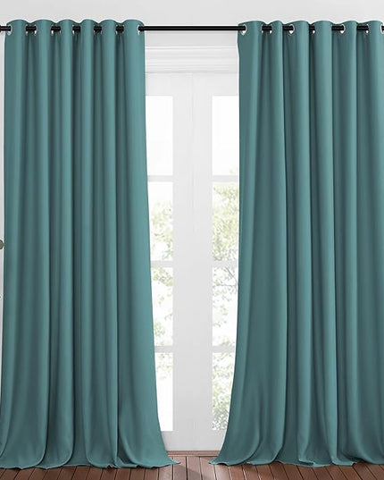 NICETOWN Room Darkening Extra Long Curtains - Home Fashion Ring Top Thermal Insulated Weighted Large Window Treatment Drapes for Nursery (W80 x L108, Sea Teal, Set of 2)