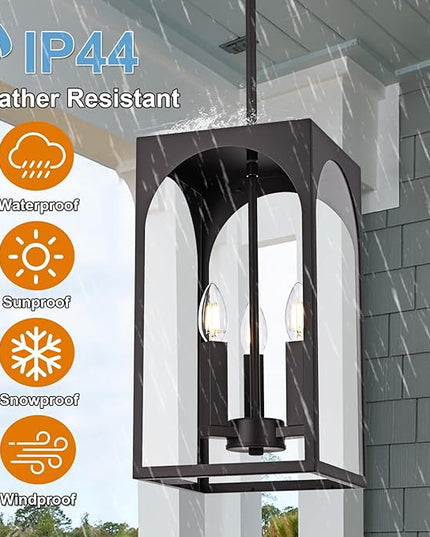 VINLUZ Modern Oil Rubbed Bronze Chandelier 3 Light Dining Room Light Fixture with Clear Glass Shade Industrial Outdoor Pendant Lights for Entryway Hallway Porch
