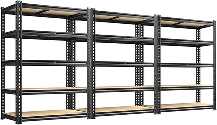 72.12" H Garage Shelving, Storage Shelves Load 2100LBS, 5-Tier Adjustable Shelving Unit with Thickened Wooden Boards for Multiple Scenarios, 72.12" H x 35.55" W x 11.85" D, Black, 3 Pack