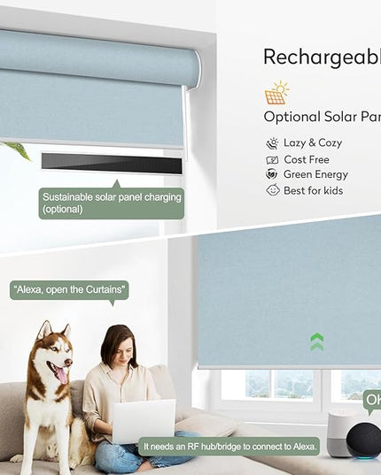 ZSHINE Motorized Blackout Window Blinds Customize Width (23-95 Inches) Remote Control Wireless and Rechargeable Roller Shades Blinds for Windows, Home, Office, Hotel, Club, Restaurant (82010L)
