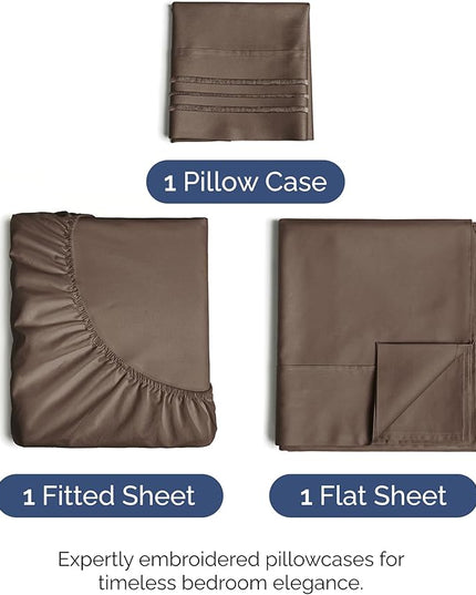 Twin XL Size 3 Piece Sheet Set - Comfy Breathable & Cooling Bed Sheets Set - Hotel Luxury Bedding for Women, Men, Kids, Teens, Boys & Girls - Deep Pockets, Ultra-Soft, Wrinkle Free - Oeko-Tex - Brown
