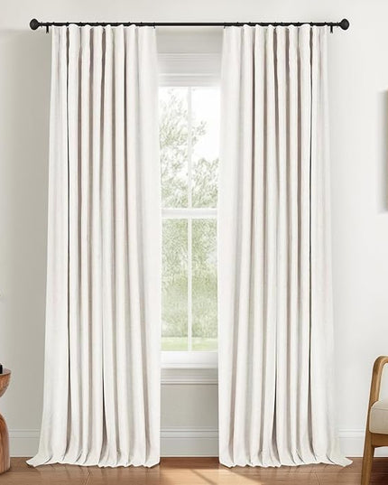 INOVADAY 100% Blackout Curtains for Bedroom, Black Out Curtains 108 Inch Long, Clip Rings Linen Blackout Drapes, Thermal Insulated Room Darkening for Living Room, 2 Panels - Beige,W50xL108