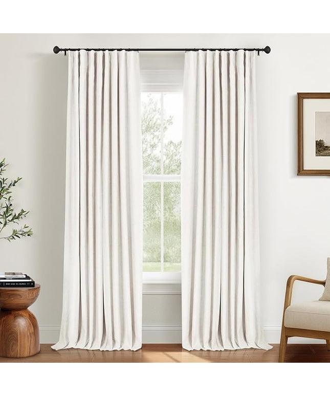 INOVADAY 100% Blackout Curtains for Bedroom, Black Out Curtains 108 Inch Long, Clip Rings Linen Blackout Drapes, Thermal Insulated Room Darkening for Living Room, 2 Panels - Beige,W50xL108