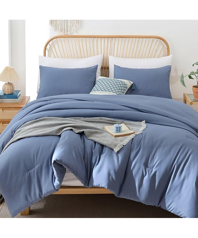 ROSGONIA California King Comforter Set Slate Blue, 3pcs (1 Boho Blue Cal King Comforter & 2 Pillowcases) All Season Lightweight Bedding Blanket Quilt