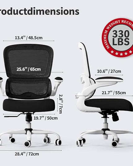 TRALT Office Chair - Ergonomic Desk Chair with Adjustable Lumbar Support, Mesh Computer Chair, Executive Chairs for Home Office Comfortable Lumbar Support (White+Black)