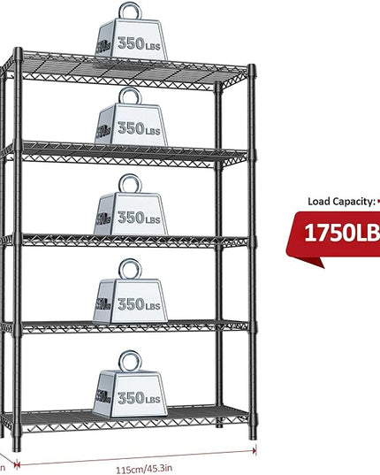 IZEUK 1750 LBS Garage Shelving Wide Storage Shelves Metal Shelves Heavy Duty Adjustable Utility Shelf Rack (Black, 5 Tier, 15.7" D x 45.3" W x 70.9" H)