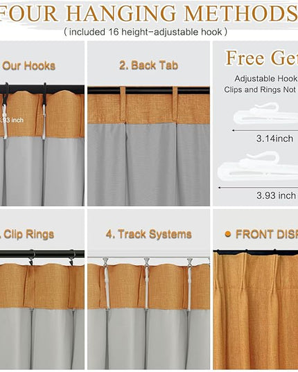 YZ HOME Gold Pinch Pleated 100% Blackout Curtains 95 Inches Long Linen Room Darkening Window Curtains for Living Dining Room Bedroom Thermal Insulated Pinch Pleat Double Layer Drapes with Hooks