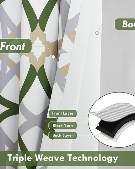DriftAway Alexander 80% Blackout Curtains for Living Room 250GSM Pattern Match Thermal Insulated Room Darkening Geo Moroccan Mid Century Grommet Bedroom Drapes 2 Panels 52 Inch by 84 Inch Loden Green