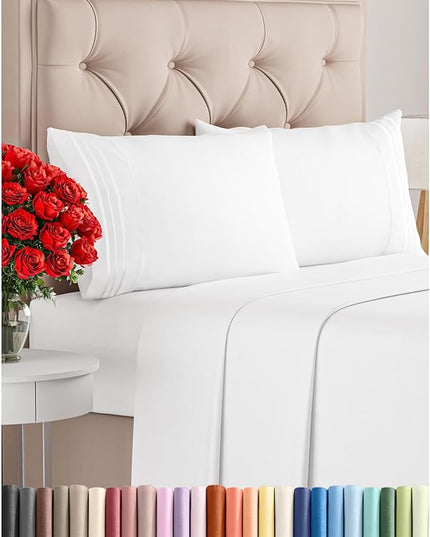 Cal King Size 4 Piece Sheet Set - Comfy Breathable & Cooling Bed Sheets Set - Hotel Luxury Bedding for Women, Men, Kids, Teens, Boys & Girls - Deep Pockets, Ultra-Soft, Wrinkle Free - Oeko-Tex - White