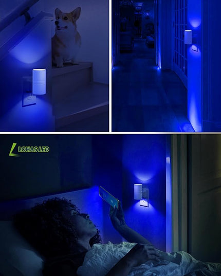 L LOHAS LED Night Light, 2 Pack Bluey Night Light, Plug into Wall, Dimmable, Sensor, Calm Blue Light for Bedroom, Bathroom, Hallway