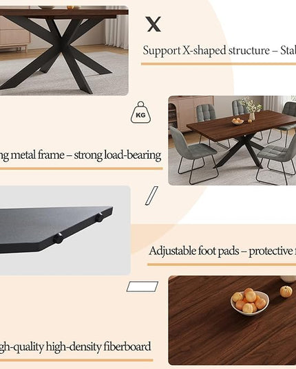 ZckyCine 7-Piece Dining Table Set with 51"-67" Extendable Walnut Wood Table and 6 PU Leather Chairs, Modern Rectangular Kitchen Table Set with Metal Legs, Seats 6, Easy Assembly