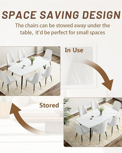 Modern Dining Table Set for 6, Dining Table Chairs Set of 6, Sintered Stone Kitchen Table Top and Modern Chairs Set of 6 for Kitchen Dining Room