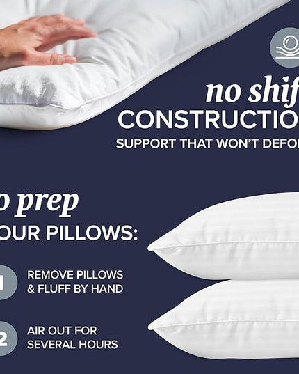 Beckham Hotel Collection Bed Pillows King Size Set of 2 - Down Alternative Pillow for Back, Stomach or Side Sleepers