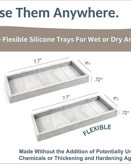 Countertop and Vanity Tray - 2 PC Small 7.7" Silicone Bathroom Trays, Kitchen Soap Tray, Dish Sponge Soap Holder Kitchen Sink Organizer Caddy, Bathroom Counter Trays for Lotion Dispenser