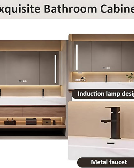 Luxury Bathroom Vanities, Defogging LED Lighted Mirror, Bathroom Cabinet with Solid Wood & Double Integrated Sink, Bathroom Vanity (Light Brown, 52'')