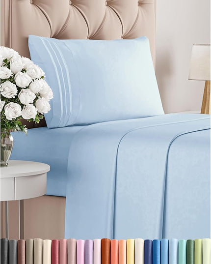 Twin XL Size 3 Piece Sheet Set - Comfy Breathable & Cooling Bed Sheets Set - Hotel Luxury Bedding for Women, Men, Kids, Teens, Boys & Girls - Deep Pockets, Soft, Wrinkle Free - Oeko-Tex - Light Blue