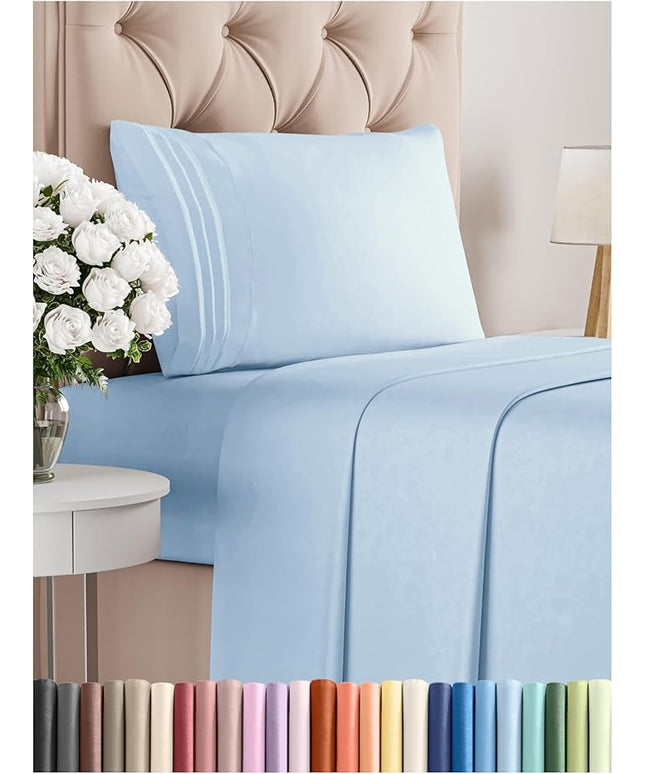Twin XL Size 3 Piece Sheet Set - Comfy Breathable & Cooling Bed Sheets Set - Hotel Luxury Bedding for Women, Men, Kids, Teens, Boys & Girls - Deep Pockets, Soft, Wrinkle Free - Oeko-Tex - Light Blue