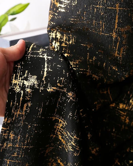 Taisier Home Gold Foil Print Linen Textured Curtains Geometric Dots Pattern Design Curtains for Nursery Toy Room Thermal Insulated Window Treatment 2 Panels 45" L,Black and Gold Curtain Print