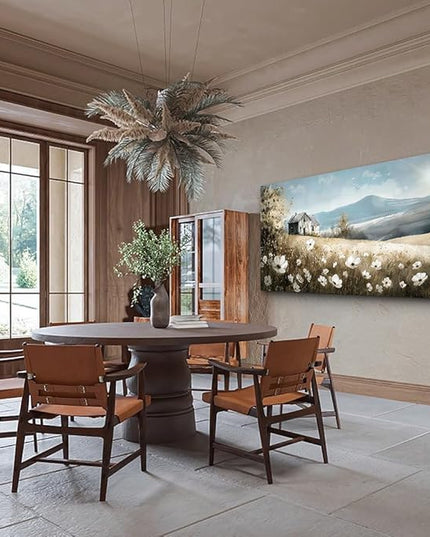 Wapluam Canvas Wall Art For Living Room Large Wall Decor For Bedroom Field Scenery Watercolour Flowers Wall Paintings Office Decorations Old House Pictures Artwork Home Decor Ready To Hang 48L x 24W