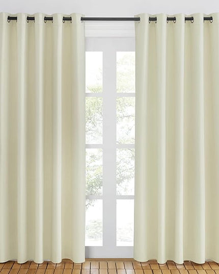 NICETOWN Room Darkening Beige Curtain 84 inch Length - Grommet Solid Thermal Insulated Doorway Drape Blackout Curtain Sound Reducing for Bedroom/Living Room (1 Panel, W66 X L84)