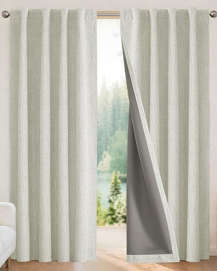 Joydeco Blackout Curtains for Bedroom - 120 Inch Long 100% Light Blocking 2 Panels Beige Drapes, Thermal Insulated Room Darkening Curtains, Linen Textured for Living Room, Rod Pocket & Back Tabs