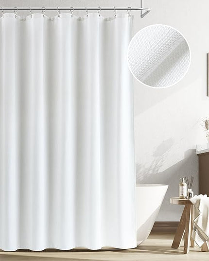 Naturoom White Linen Shower Curtain, Cloth Textured Fabric Shower Curtain Set with Hooks, Simple Elegant Modern Farmhouse Country Ultra Thick Bath Curtains for Bathroom,Water Repellent,72x72