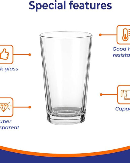 9.47 oz Highball Glasses, 6pc Water Glasses Drinking Set Thick Heavy Base, Glassware for Mojito, Juice, Milk, Mixed Drink|Dishwasher Safe