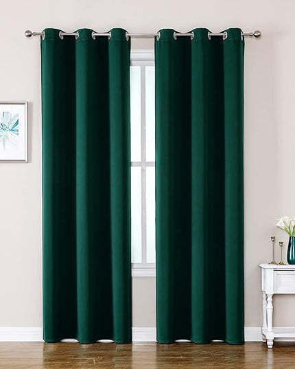 ChrisDowa Grommet Blackout Curtains for Bedroom and Living Room - 2 Panels Set Thermal Insulated Room Darkening Curtains (Forest Green, 42W x 84L)