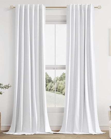 Guken 100% Blackout Linen Curtains 42 Inch Wide by 102 Inch 2 Panels Set for Living Room Bedroom Back Tab Thermal Insulated Black Out Linen Drapes Room Darkening Window Curtains, White