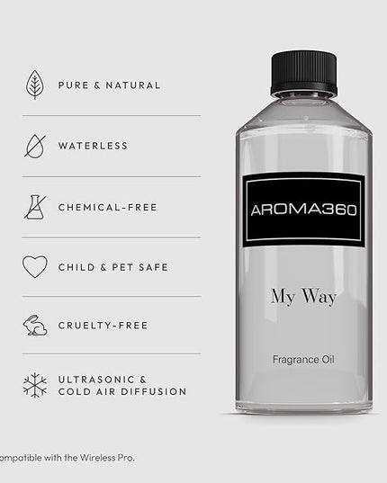 Aroma360 - My Way Fragrance Oil Blend | Hotel Inspired for Luxury Essential Oil Diffusers | Aromatherapy Scent Diffuser Oil | Lush Sandalwood, Warm Cedar, and Delicate Florals. - 500ML