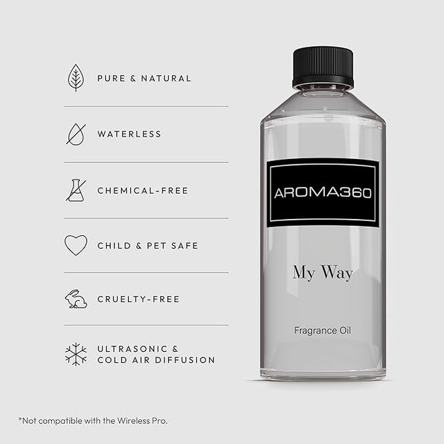 Aroma360 - My Way Fragrance Oil Blend | Hotel Inspired for Luxury Essential Oil Diffusers | Aromatherapy Scent Diffuser Oil | Lush Sandalwood, Warm Cedar, and Delicate Florals. - 500ML