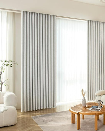 LETAU Linen Texture Off White Curtains 63 inches Long, 100% Blackout Privacy Pleated Ceiling Curtains Panels Drapery, 52" W x 63" L, 2 Panels