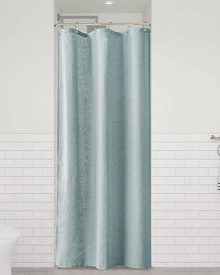Naturoom 36 Inch Shower Curtain - Stall Narrow Half Green Linen Ultra Thick Fabric Shower Curtain Set with Hooks, Boho Farmhouse Rustic RV Camper Bath Curtains for Bathroom, Blue, 36 x 72