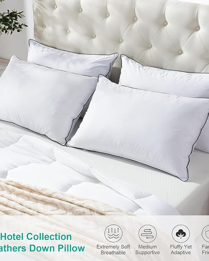 APSMILE Medium Firm Feather Down Pillows Standard Size Set of 2, Luxury Feather Pillow for Sleeping, Organic Cotton Cover Hotel Collection Bed Pillow (White, 20"x26")