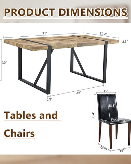 Dining Table Set for 6，Dinner Table Set for 6，71'' Kitchen Table and PU Leather Chairs Set of 6，6 Chair Dining Table Set for Kitchen Dining Room