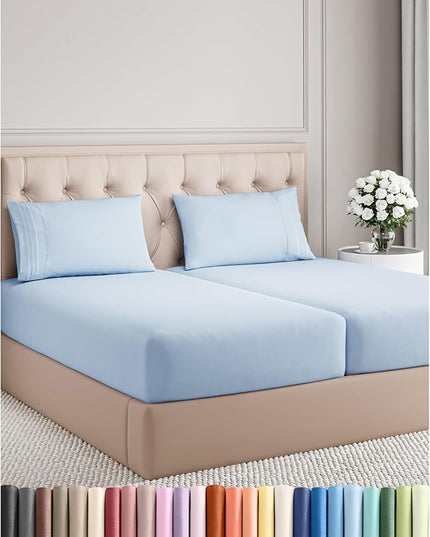Split King Size 5 Piece Sheet Set - Comfy Breathable & Cooling Bed Sheets Set - Hotel Luxury Bedding for Women, Men, Kids, Teens, Boys & Girls - Deep Pockets, Soft, Wrinkle Free - Oeko-Tex - Sky Blue