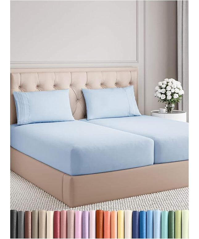 Split King Size 5 Piece Sheet Set - Comfy Breathable & Cooling Bed Sheets Set - Hotel Luxury Bedding for Women, Men, Kids, Teens, Boys & Girls - Deep Pockets, Soft, Wrinkle Free - Oeko-Tex - Sky Blue