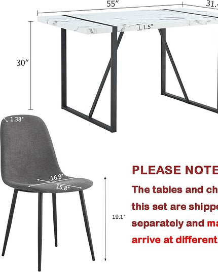 Modern 55'' Grey Wood Dining Table Set - Kitchen Table and Chairs Set of 4, Ideal for Dining Room